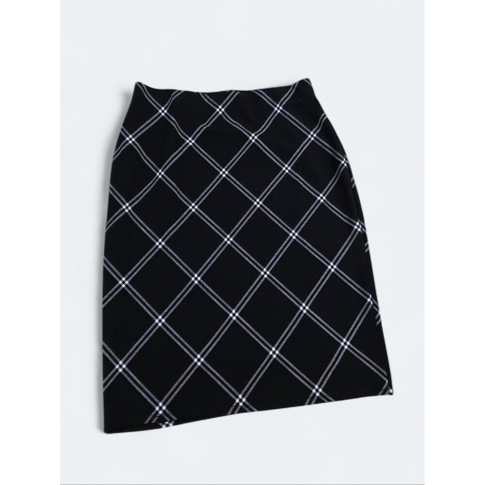 Messini Black & White Plaid Midi Skirt Size 1X | Academia Workwear